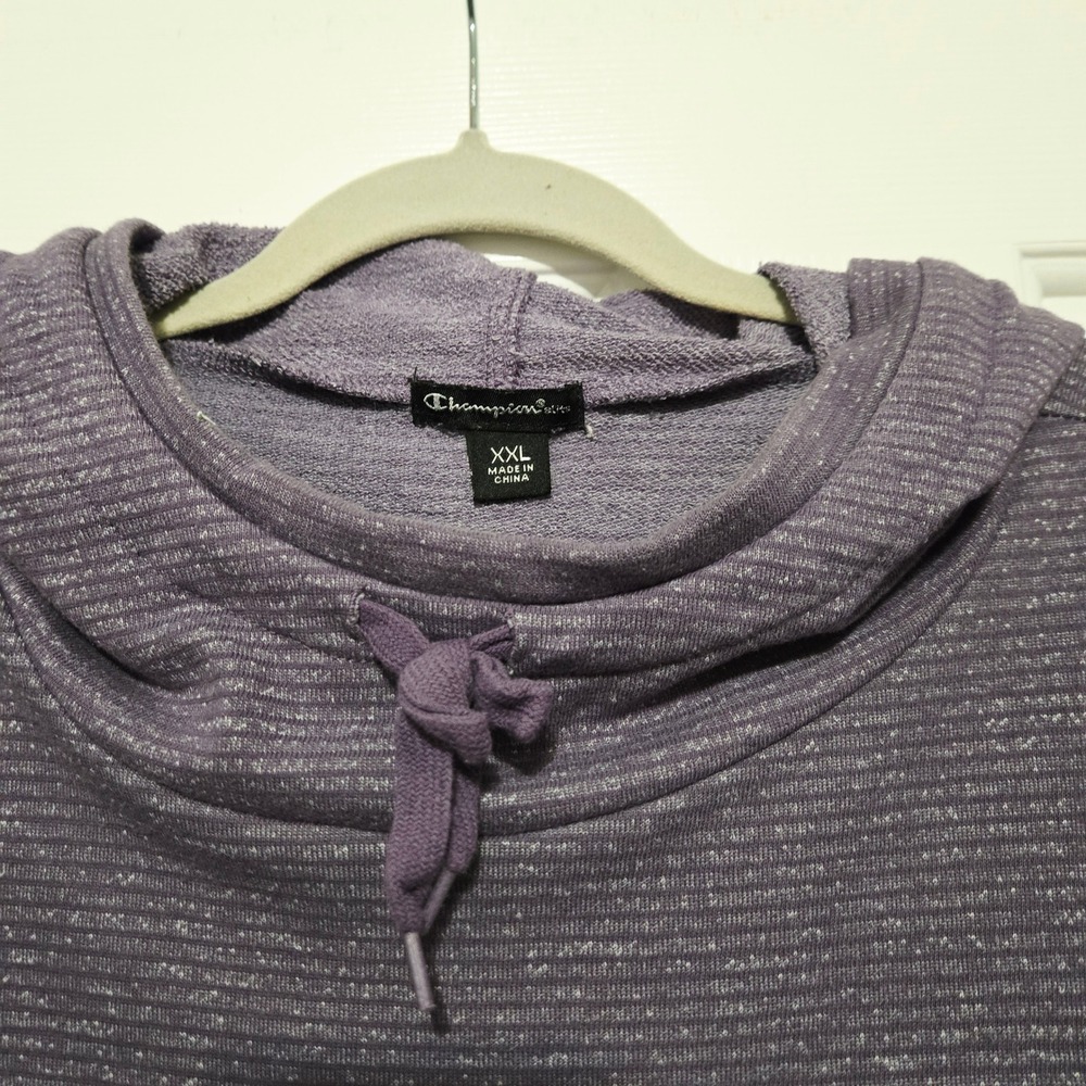 Champion Elite Womens Hoodie Sweatshirt Purple Striped Cowl Neck Pocket XXL
